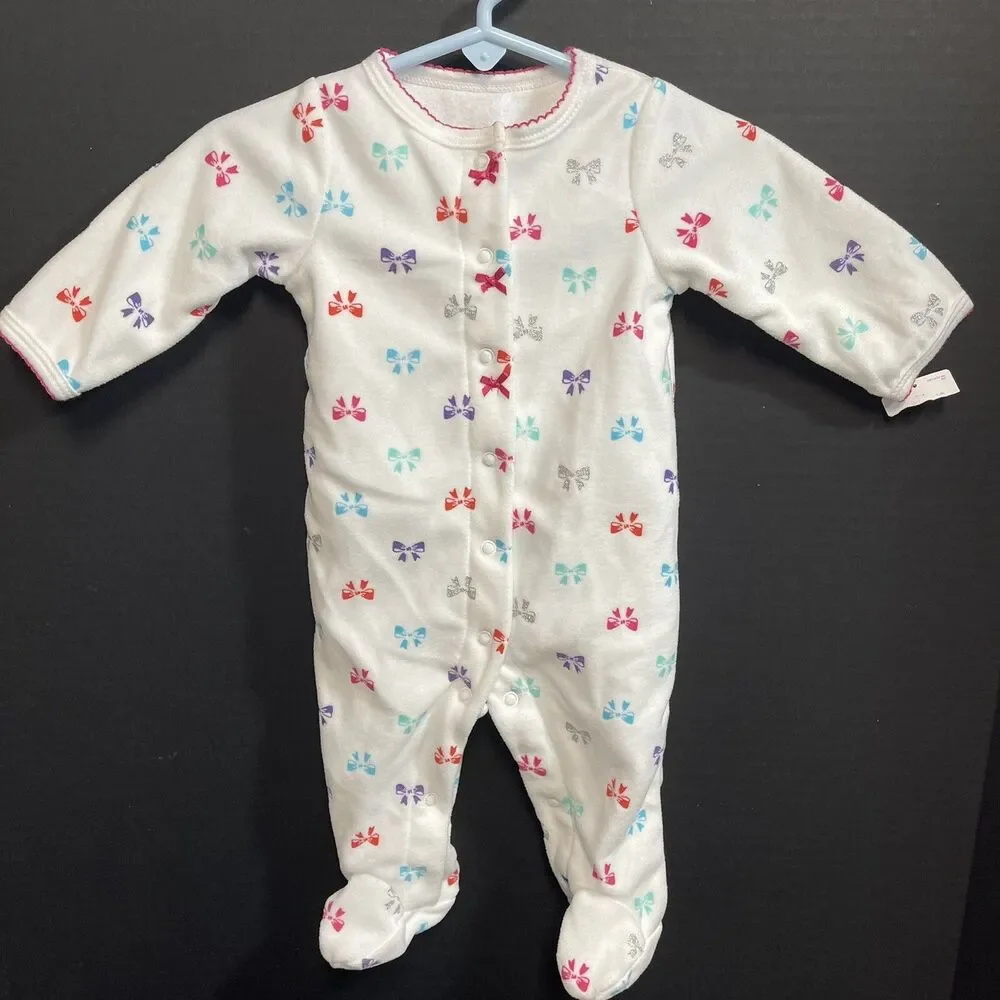 Carters Baby Girls Fleece Polyester Ribbon Bows Snap Sleeper Footie Pajamas 3M
